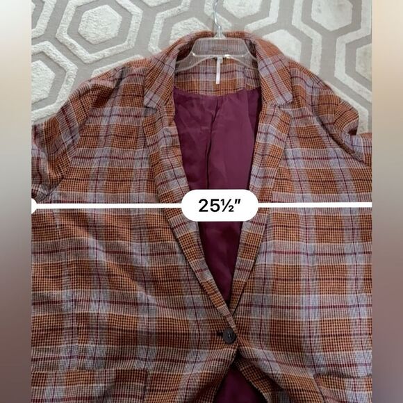 Free People Simply Plaid Blazer in Pomegranite Combo L NWOT - Picture 11 of 13